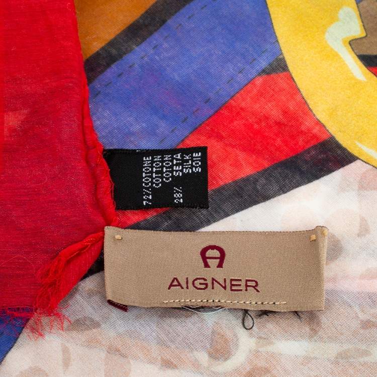 Pre Owned Aigner Multicolor Belt Printed Cotton & Silk Scarf