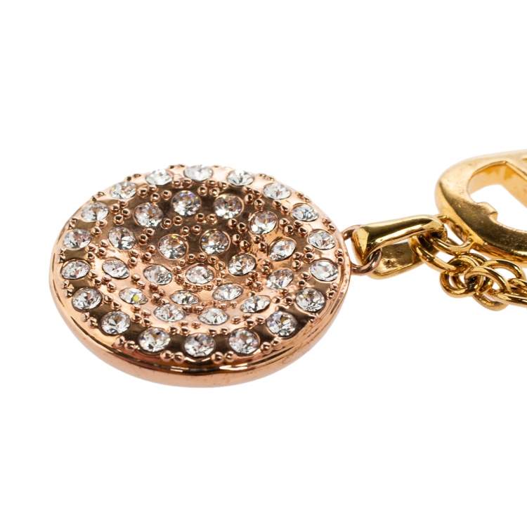 Pre Owned Aigner Logo Crystal Two Tone Metal Pendant Necklace