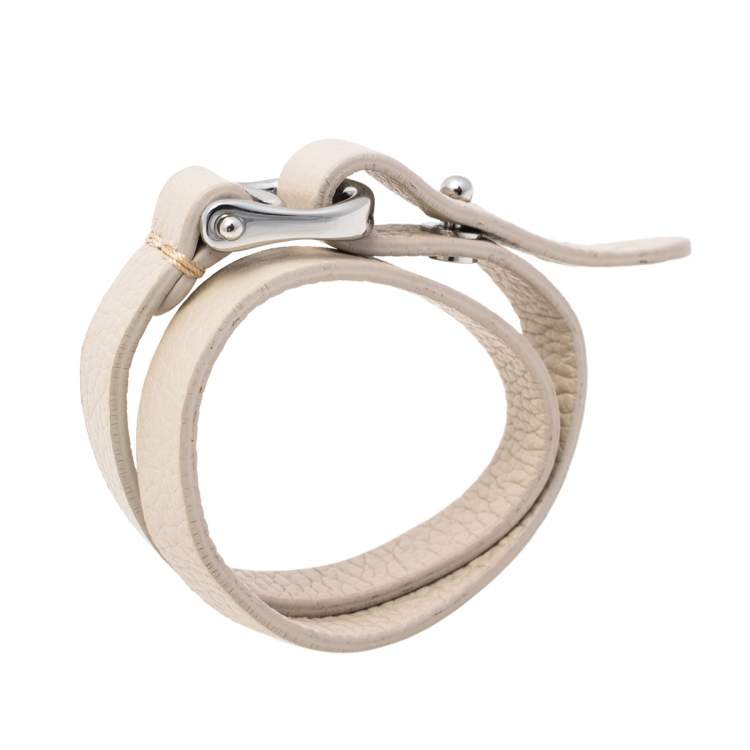Pre Owned Aigner Off White Leather Double Tour Logo Bracelet