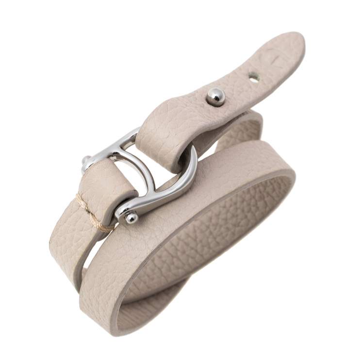 Pre Owned Aigner Off White Leather Double Tour Logo Bracelet