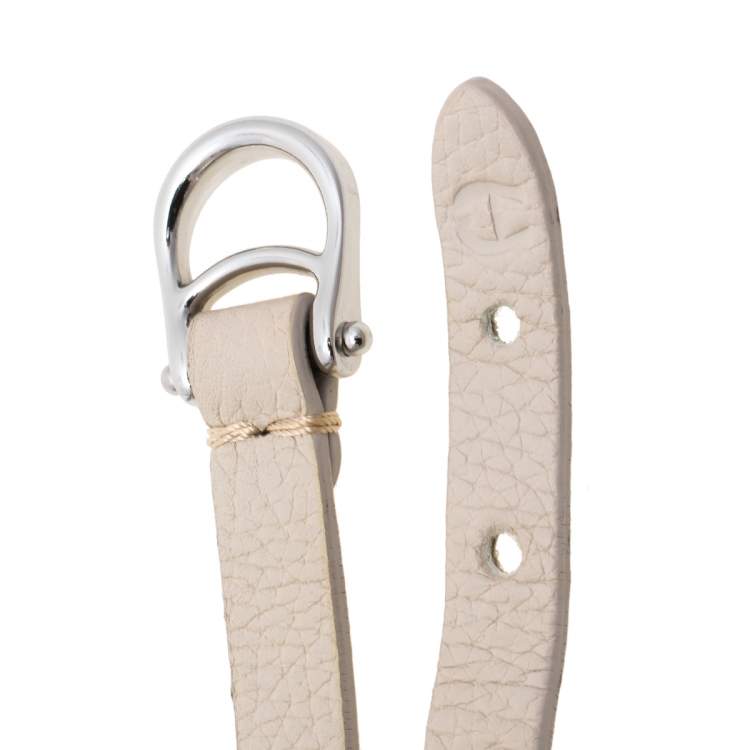 Pre Owned Aigner Off White Leather Double Tour Logo Bracelet