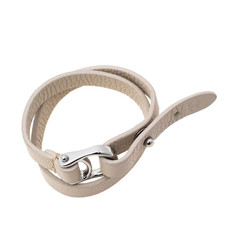 Pre Owned Aigner Off White Leather Double Tour Logo Bracelet