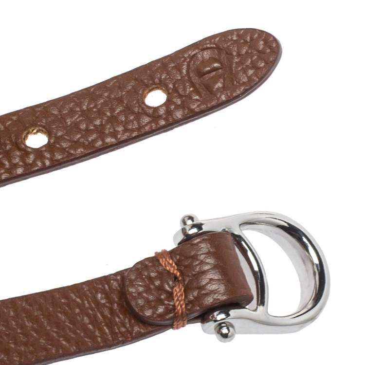 Pre Owned Aigner Brown Leather Double Tour Logo Bracelet