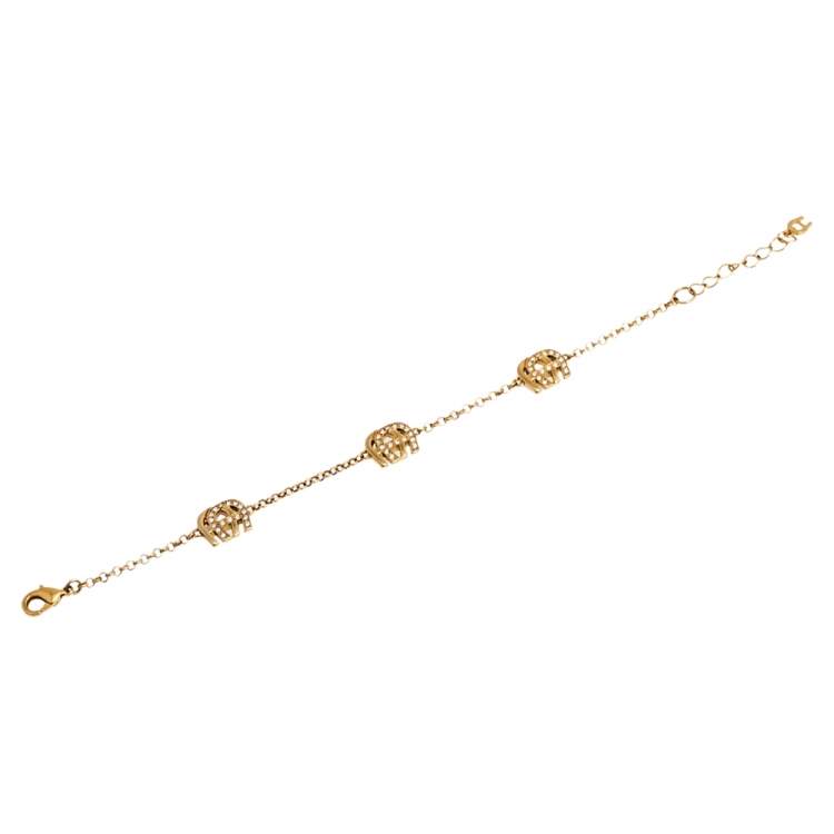 Pre Owned Aigner Crystal Gold Tone Station Bracelet