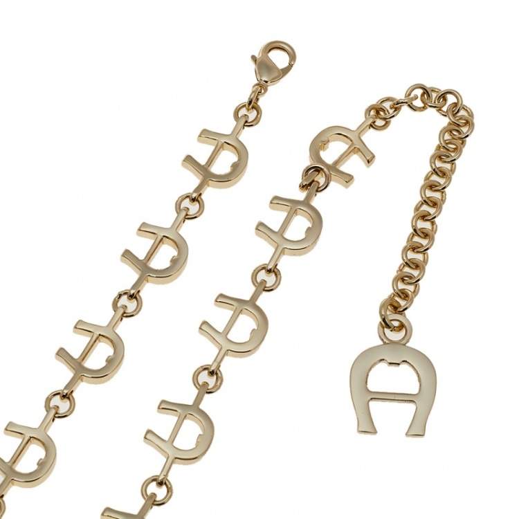 Pre Owned Aigner Gold Tone A Logo Chain Belt