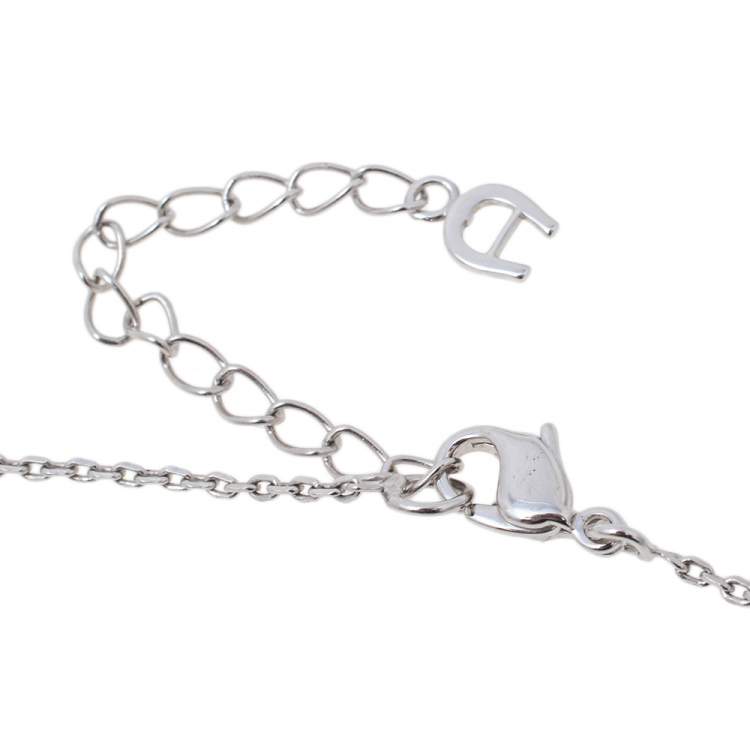 Pre Owned Aigner Silver Tone Crystal Logo Pendant Necklace