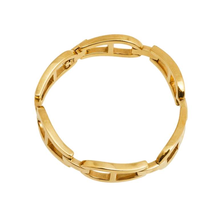 Pre Owned Aigner Gold Tone Logo Link Bracelet
