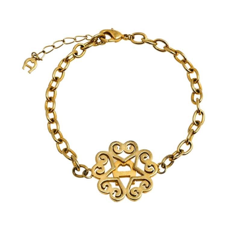 Pre Owned Aigner Gold Tone Crystal Logo Bracelet 