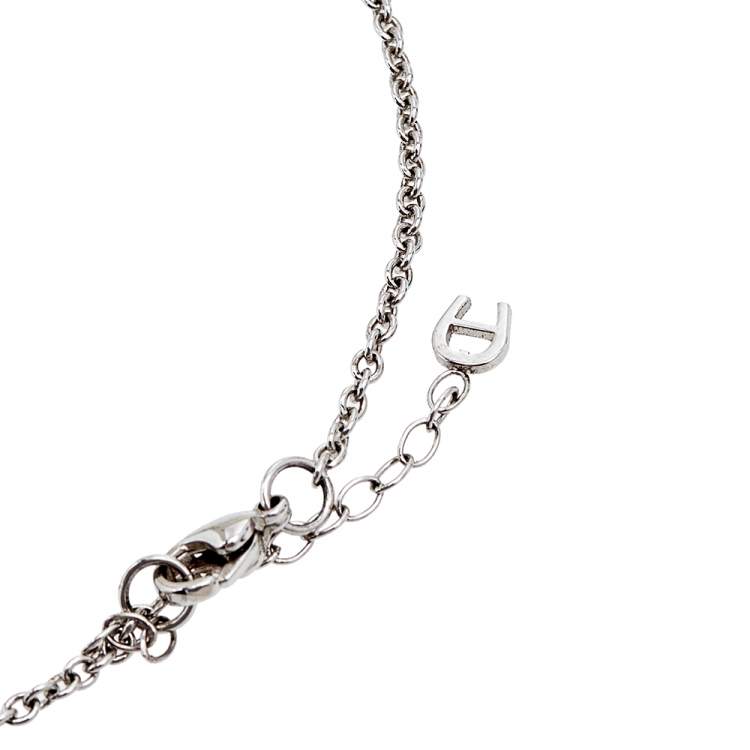 Pre Owned Aigner Silver Tone Crystal Logo Drop Pendant Necklace