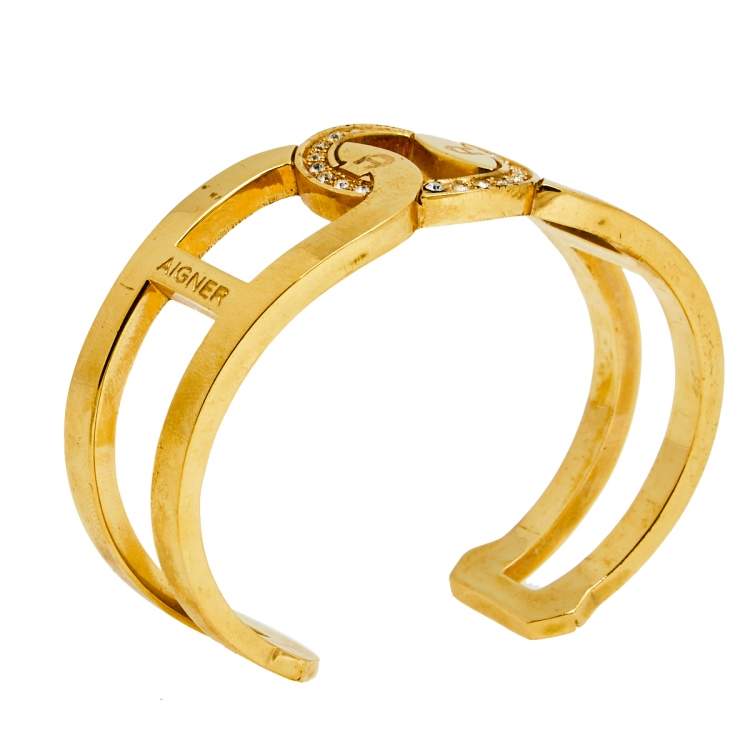 Etienne Aigner Gold Hinged Large Cuff Bracelet Size NWT | eBay