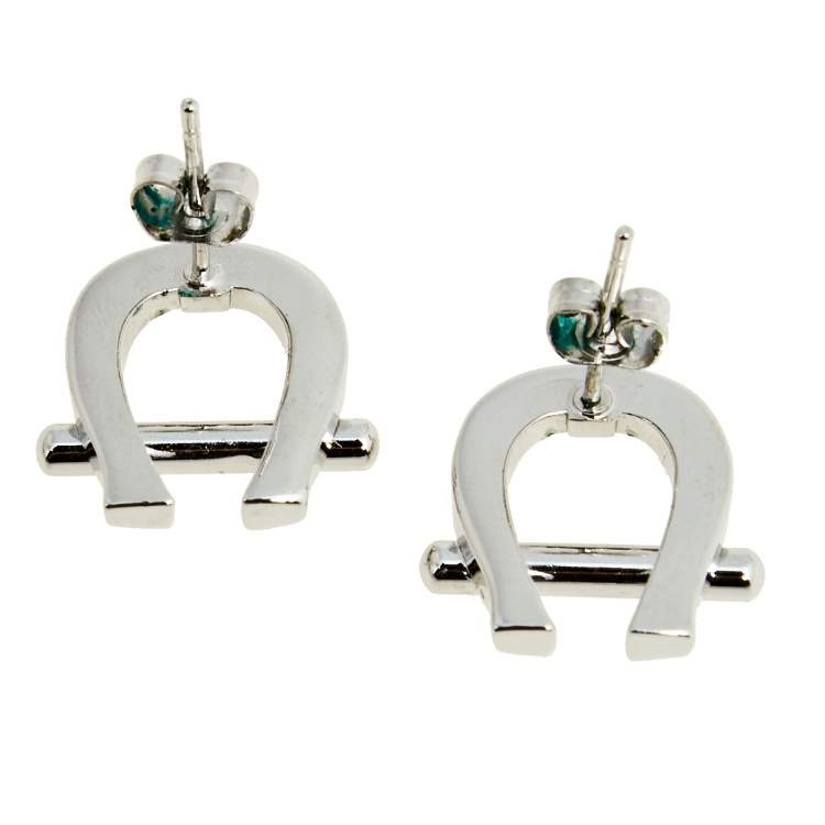 Pre Owned Aigner Silver Tone Crystal Logo Stud Earrings