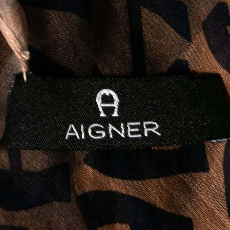 مملوكة مسبقًا Aigner Brown Logo Print Silk Scarf