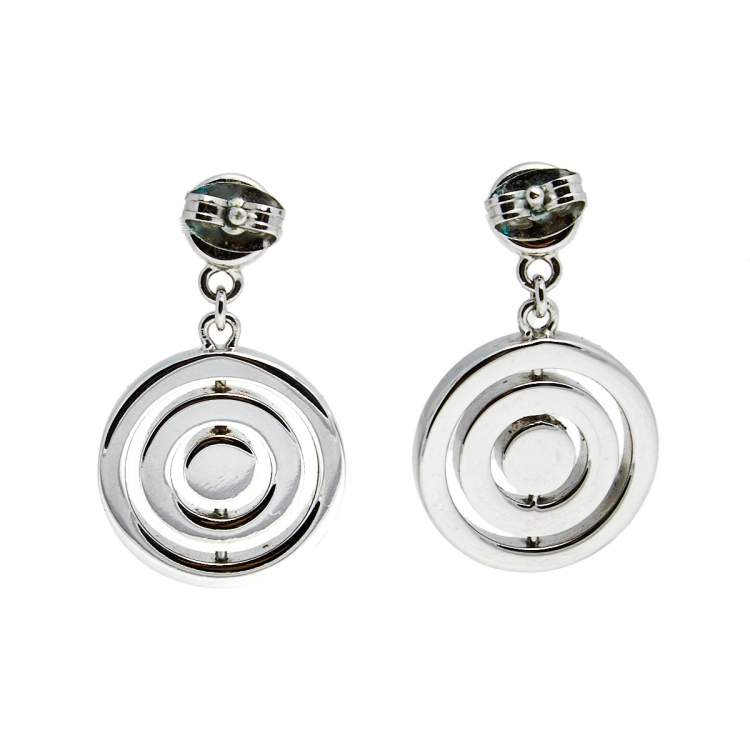 Pre Owned Aigner Silver Tone Crystal Logo Drop Earrings