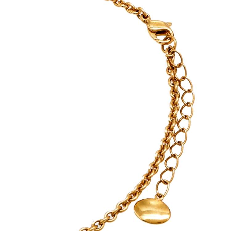 Pre Owned Aigner Logo Bar Faux Pearls Gold Tone Metal Necklace