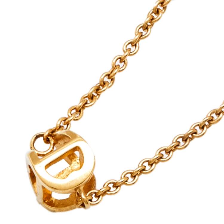Pre Owned Aigner Logo Bar Faux Pearls Gold Tone Metal Necklace
