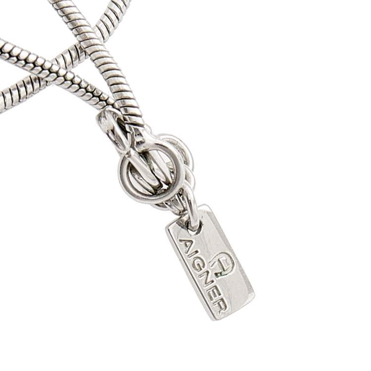 Pre Owned Aigner Logo Silver Tone Metal Pendant Necklace