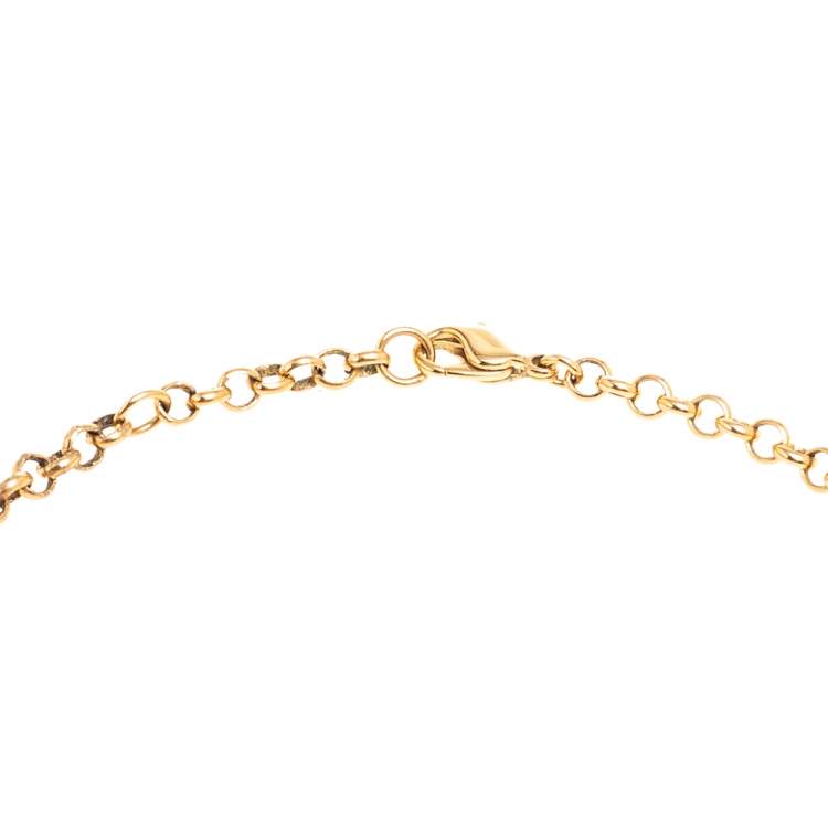 Pre Owned Aigner Crystal Logo Double Pendant Gold Tone Pendant Necklace