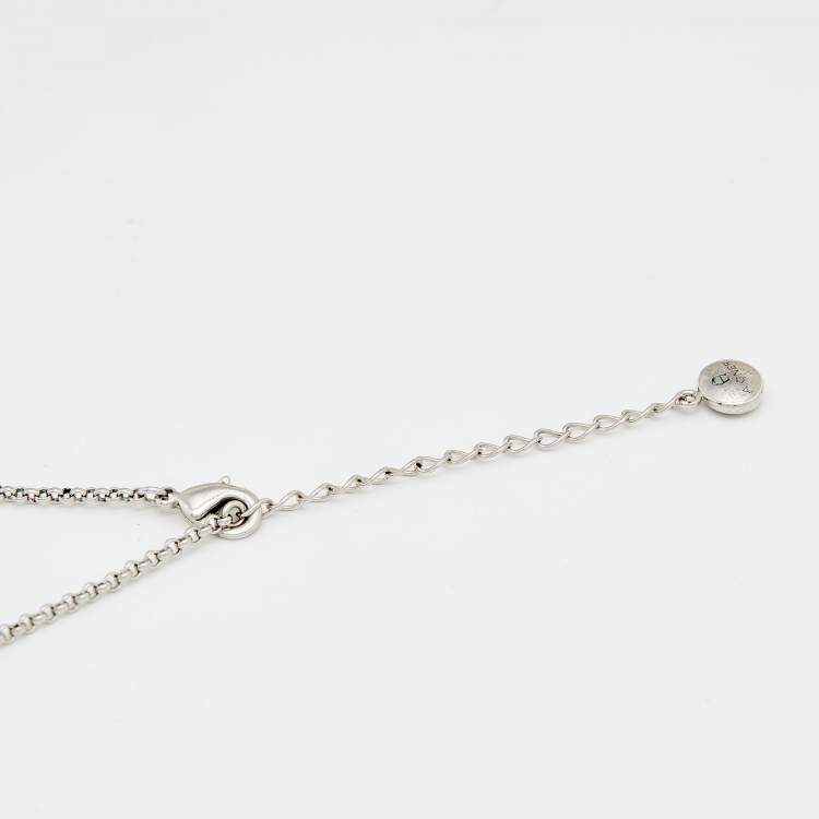 Pre Owned Aigner Crystal Studded Silver Tone Square Pendant Necklace