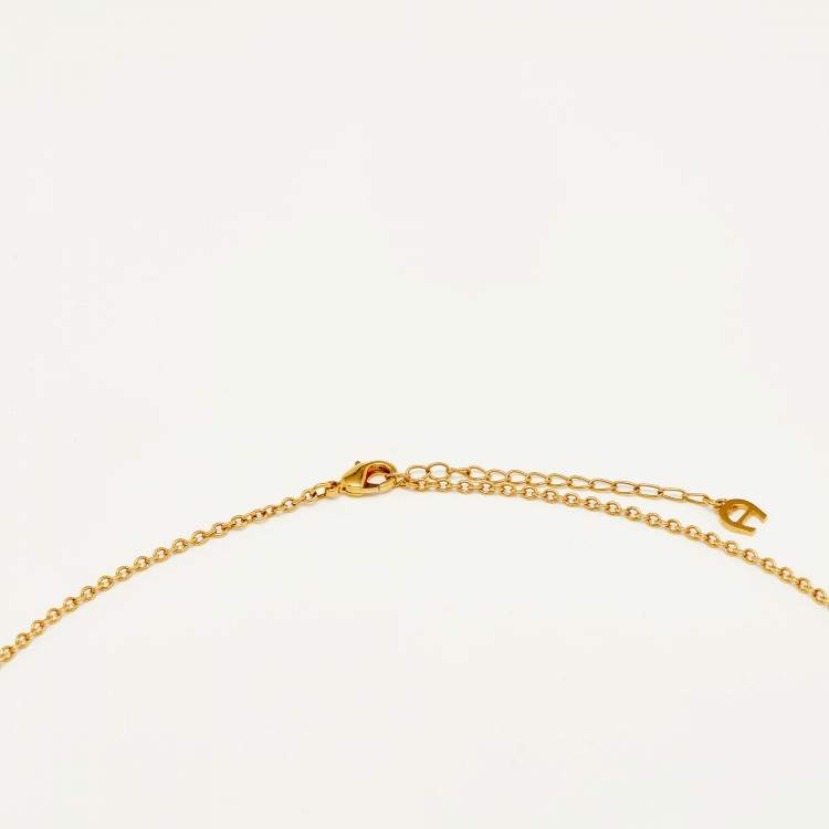 Pre Owned Aigner Double-A Logo Crystal Gold Tone Metal Circular Pendant Necklace