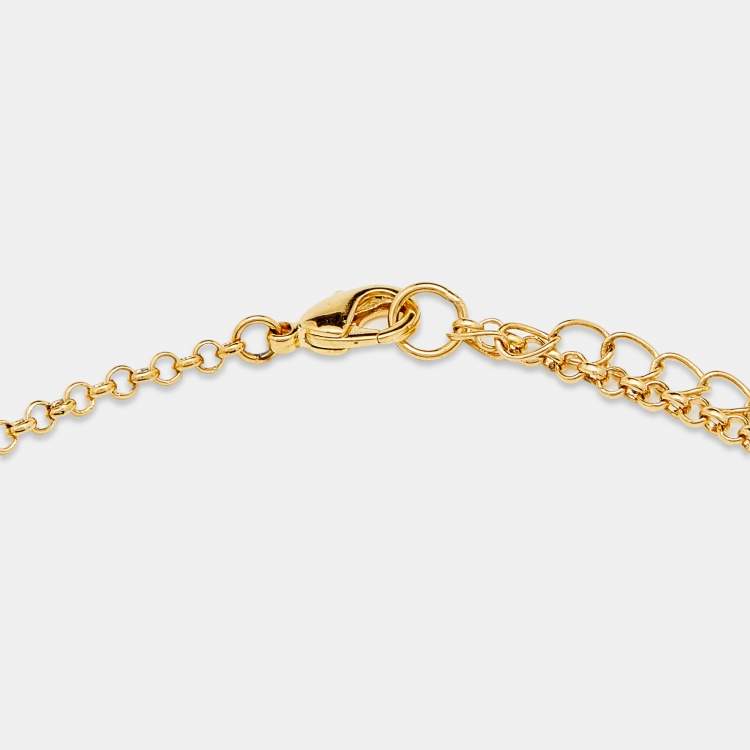 Pre Owned Aigner Crystal Faux Pearl Gold Tone Earrings & Pendant Chain Set