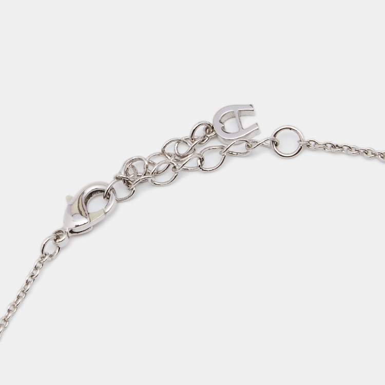 Pre Owned Aigner Faux Pearl Crystals Two Tone Metal Necklace