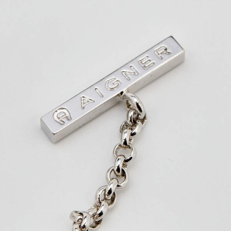Pre Owned Aigner Crystals Mother of Pearl Silver Tone Metal Bracelet
