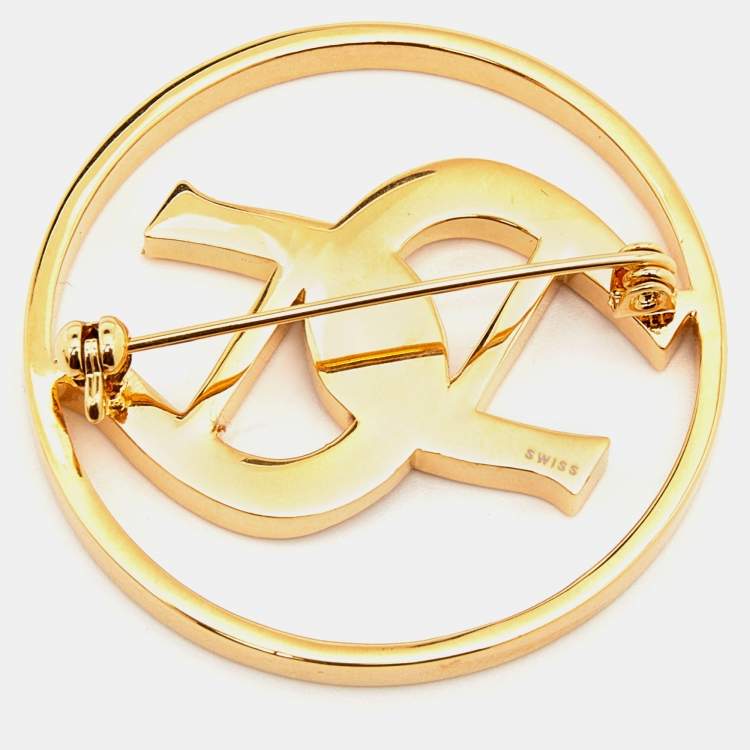 Pre Owned Aigner Gold Tone Double Crystal Logo Pin Brooch