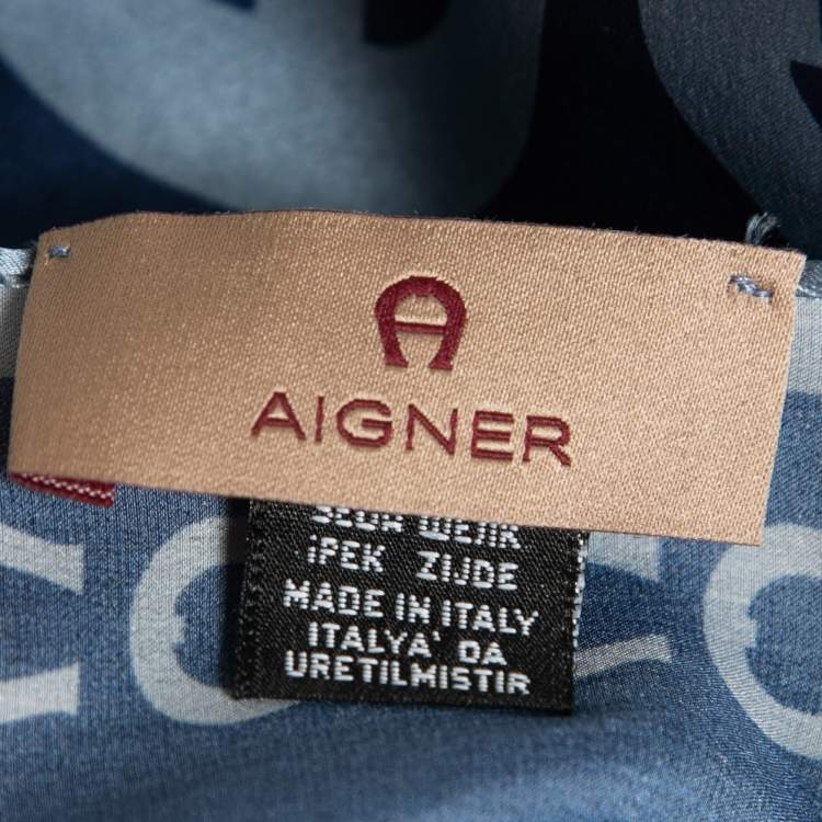 مملوكة مسبقًا Aigner Blue Logo Print Satin Silk Scarf