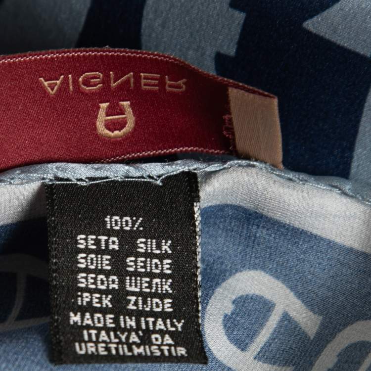 مملوكة مسبقًا Aigner Blue Logo Print Satin Silk Scarf