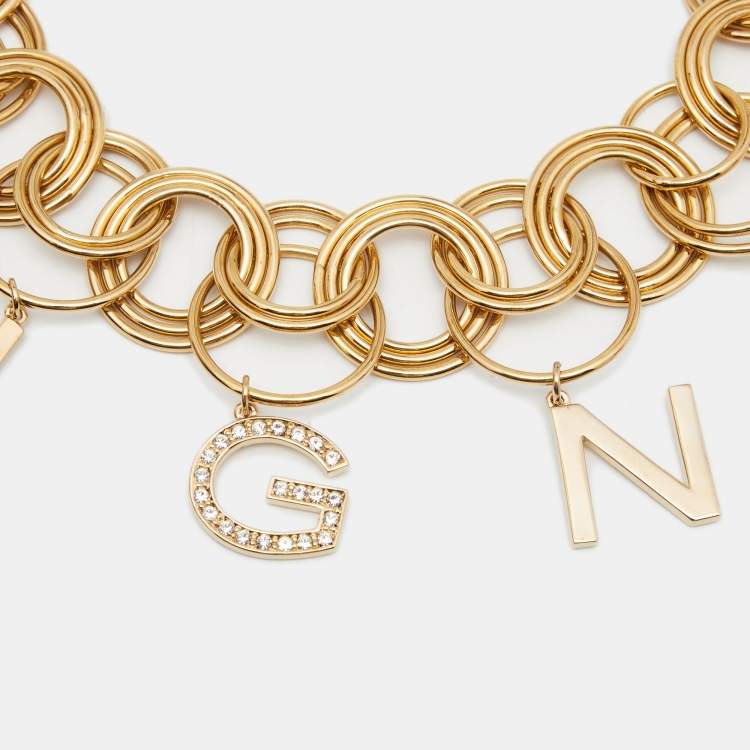 مملوكة مسبقًا Aigner Gold Tone Crystal Logo Charm Choker Necklace