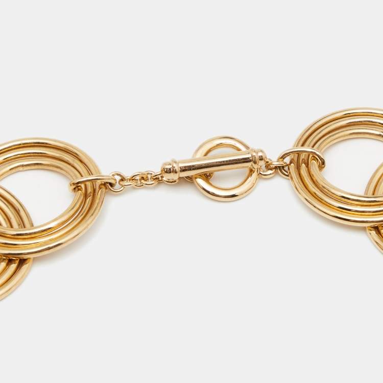 مملوكة مسبقًا Aigner Gold Tone Crystal Logo Charm Choker Necklace