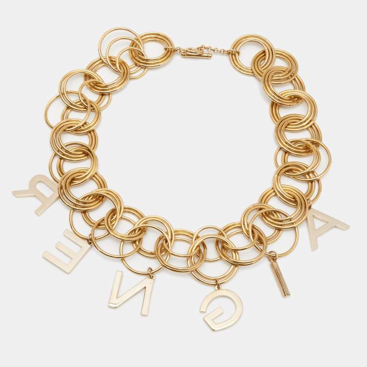 مملوكة مسبقًا Aigner Gold Tone Crystal Logo Charm Choker Necklace
