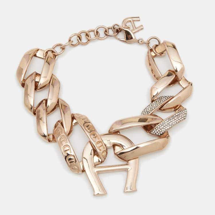 Pre Owned Aigner Pisa Crystals Rose Gold Tone Bracelet Necklace and Earring Set