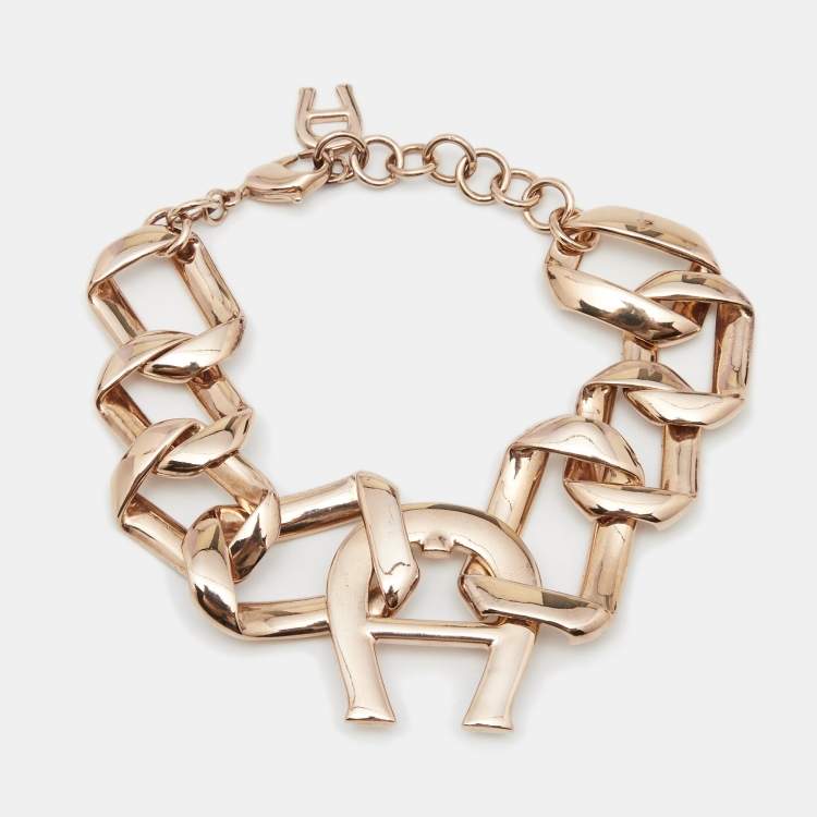 Pre Owned Aigner Pisa Crystals Rose Gold Tone Bracelet Necklace and Earring Set