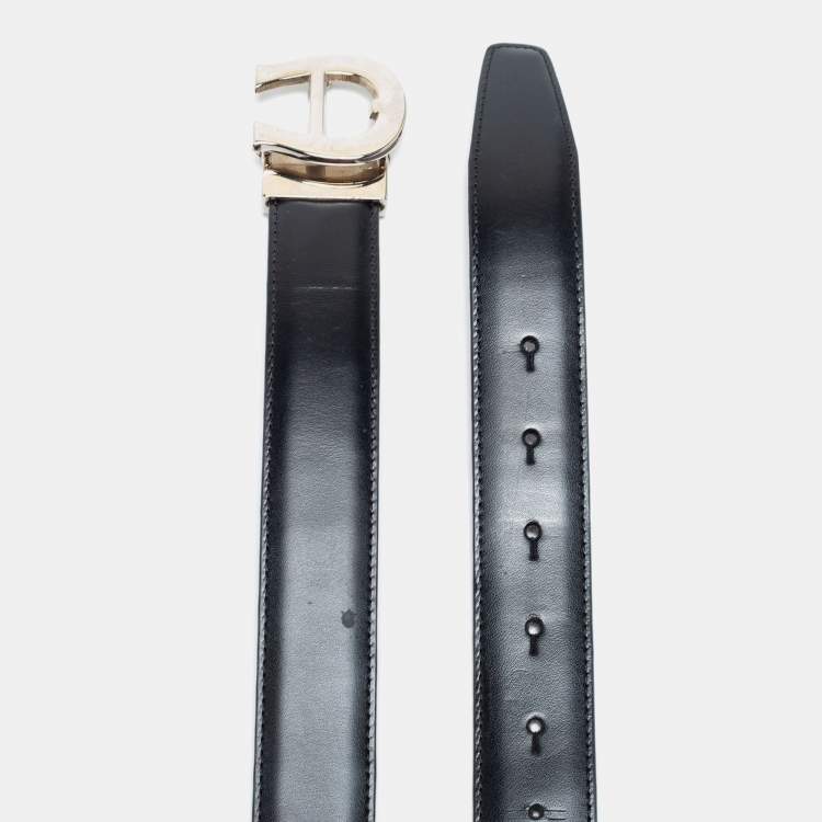 Pre Owned Aigner Black/Dark Brown Croc Embossed and Leather Logo Reversible Cut To Size Belt 