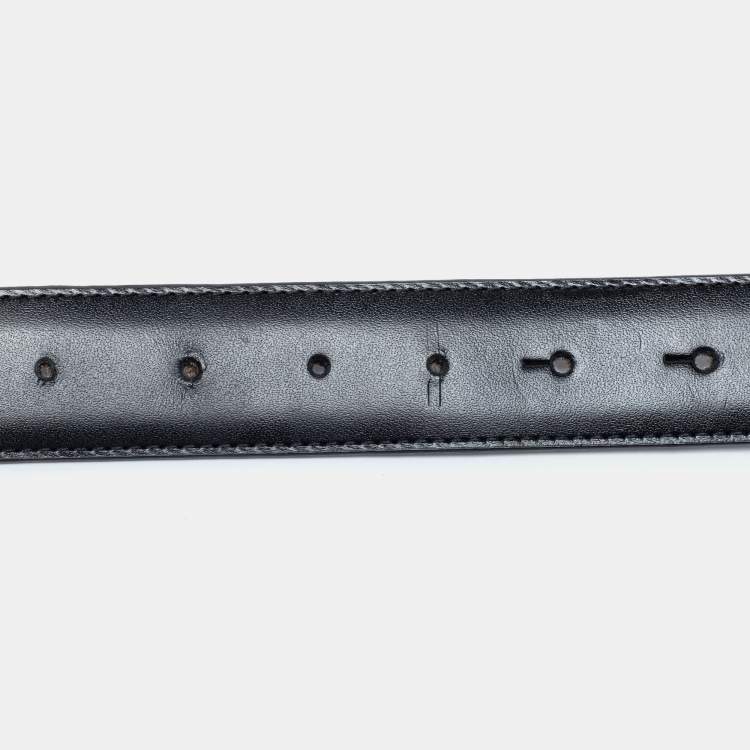 Pre Owned Aigner Black/Dark Brown Croc Embossed and Leather Logo Reversible Cut To Size Belt 