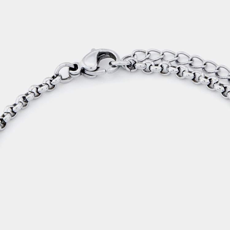 Pre Owned Aigner Silver Tone Mother of Pearl Logo Bracelet