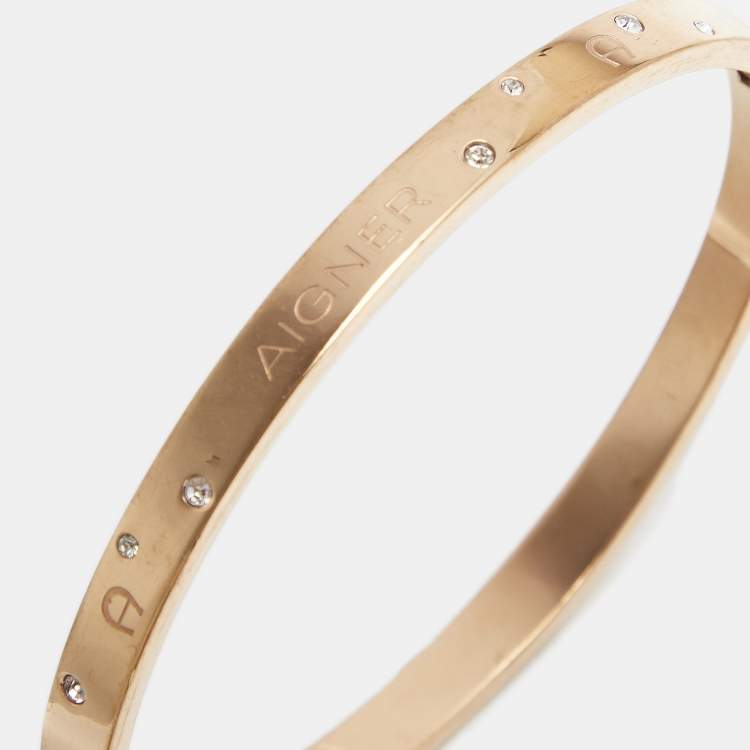 Pre Owned Aigner Crystal Gold Tone Bangle Bracelet