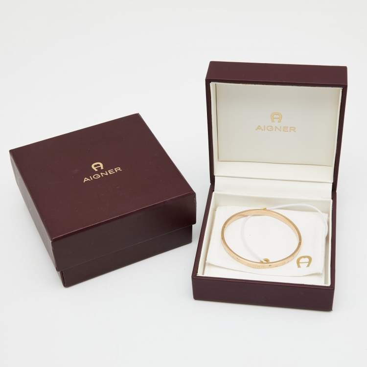 Pre Owned Aigner Crystal Gold Tone Bangle Bracelet