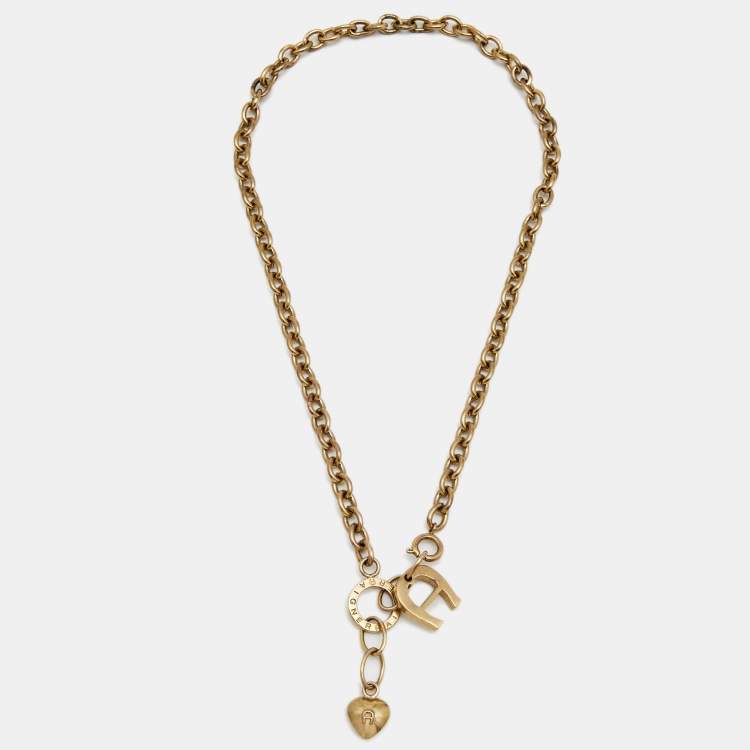 Aigner Gold Tone Logo Heart Pendant Necklace Aigner TLC