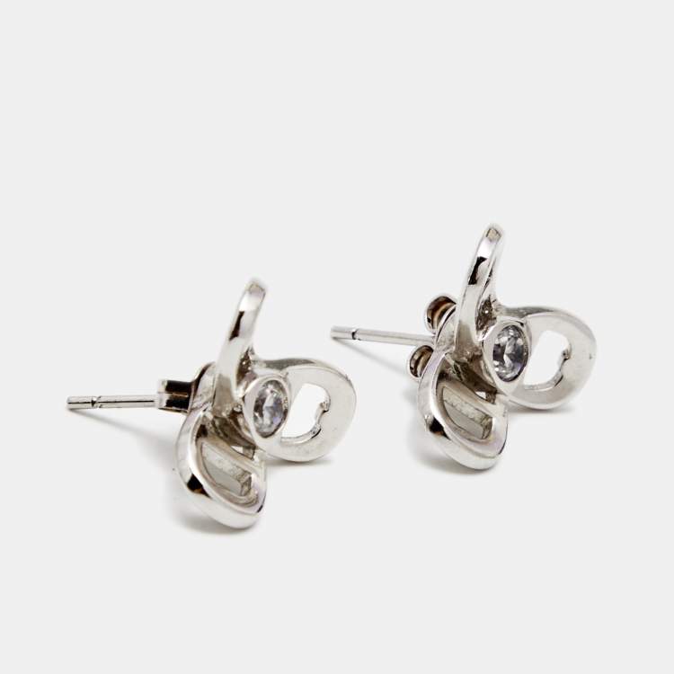 Pre Owned Aigner Crystals Silver Tone Metal Necklace Earring Set