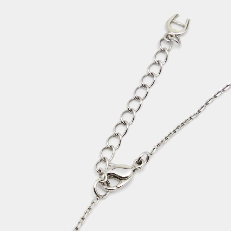 Pre Owned Aigner Silver Tone Crystal Logo Pendant Necklace & Earrings Set