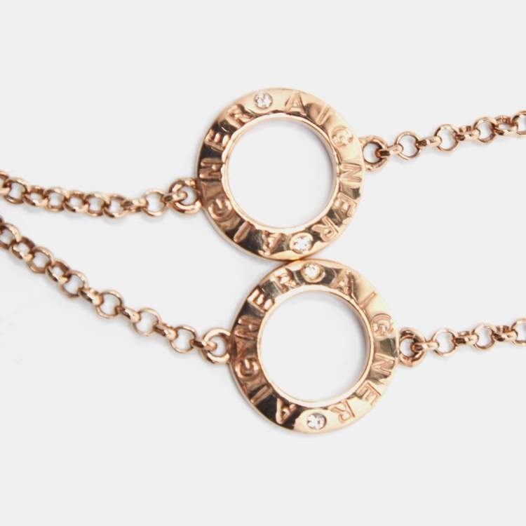 Pre Owned Aigner Mother of Pearl Crystals Gold Tone Long Chain Necklace