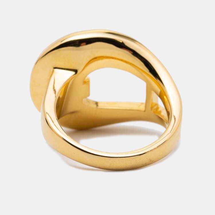Pre Owned Aigner Gold Tone Crystal Embellished Cocktail Ring Size EU 54