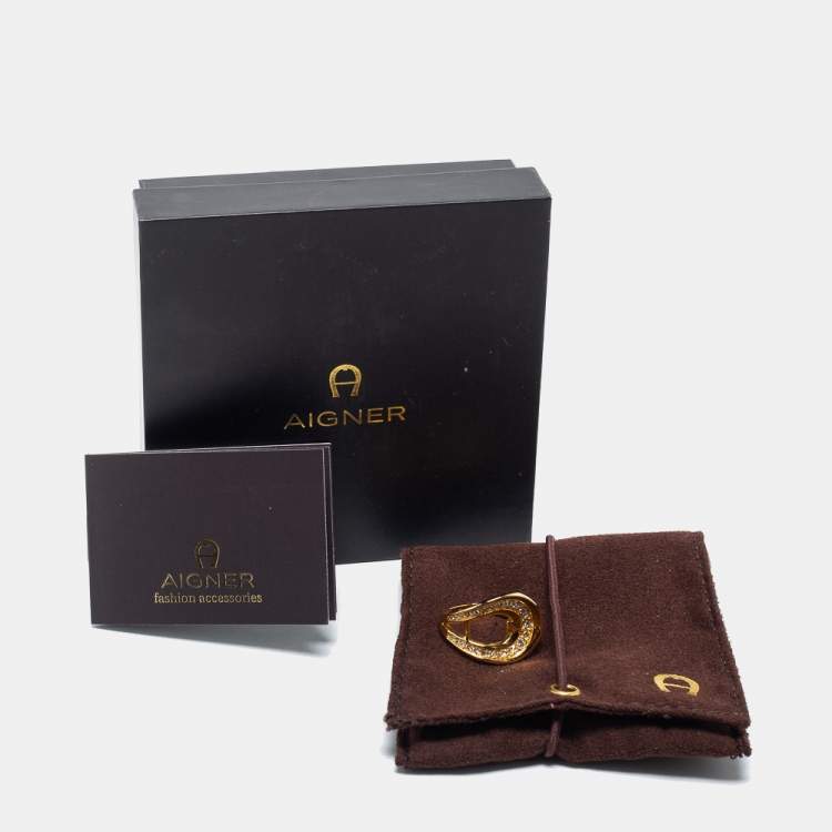 Pre Owned Aigner Gold Tone Crystal Embellished Cocktail Ring Size EU 54