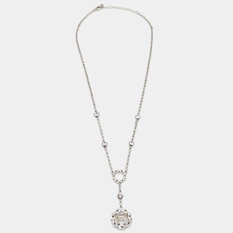 Pre Owned Aigner Silver-Tone Chain Link Crystal Pendant Necklace, Earrings & Ring Set