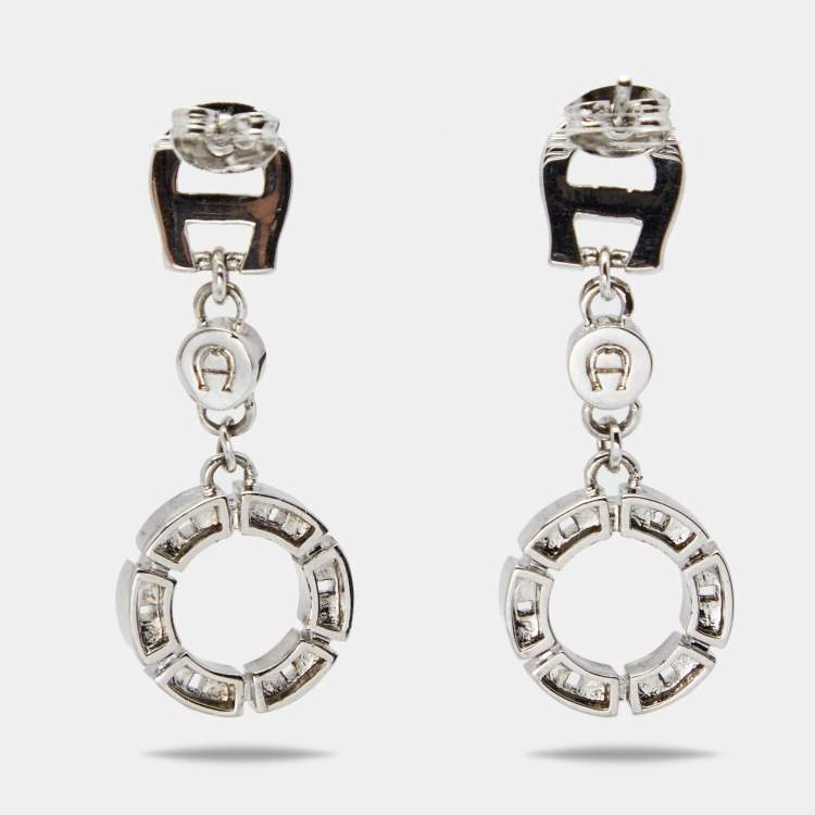 Pre Owned Aigner Silver-Tone Chain Link Crystal Pendant Necklace, Earrings & Ring Set