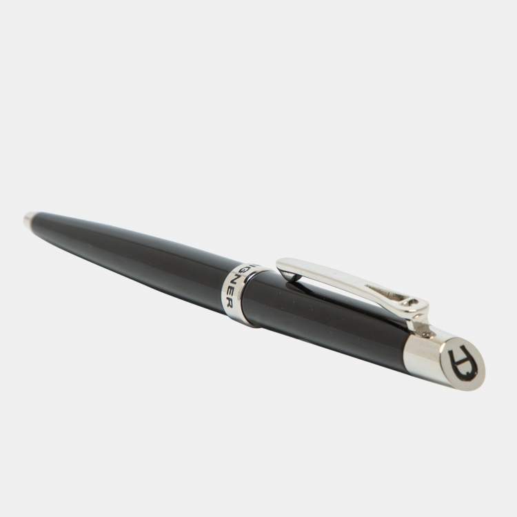 Pre Owned Aigner Black Resin Silver Tone Ballpoint Pen