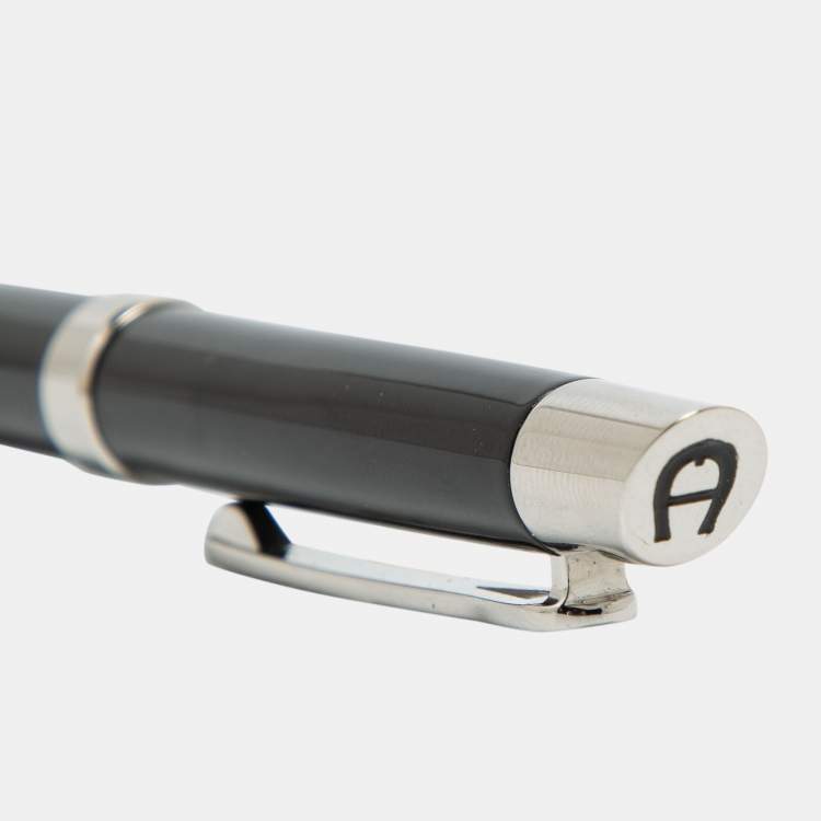 Pre Owned Aigner Black Resin Silver Tone Ballpoint Pen
