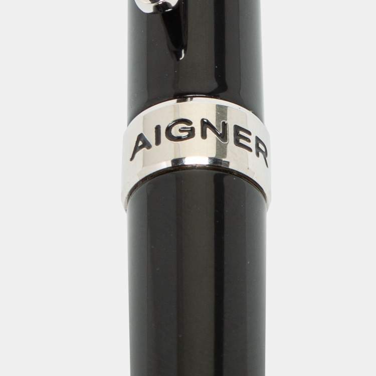 Pre Owned Aigner Black Resin Silver Tone Ballpoint Pen